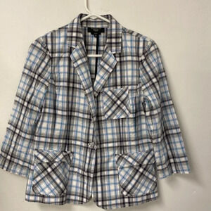 Talbots‎ Petites Multi Color Plaid Stretch Career Women's Blazer Size 10P